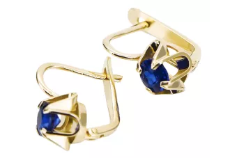 14k żółte złoto Szafir Kolczyki Styl Vintage vec018y